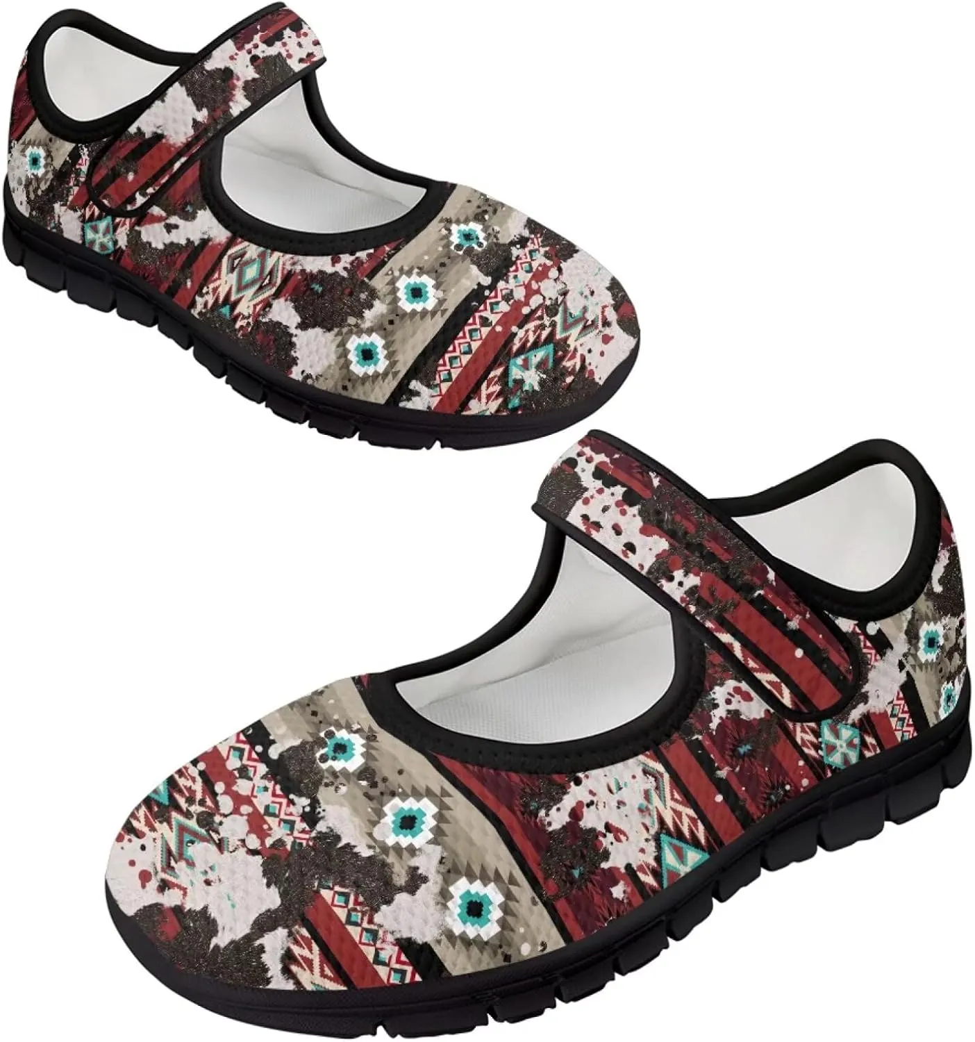Ethnic Tribe Canvas Women's Mary Jane Flat Shoes Princess Shoe Dress Dance Shoes Breathable Ballet Flats