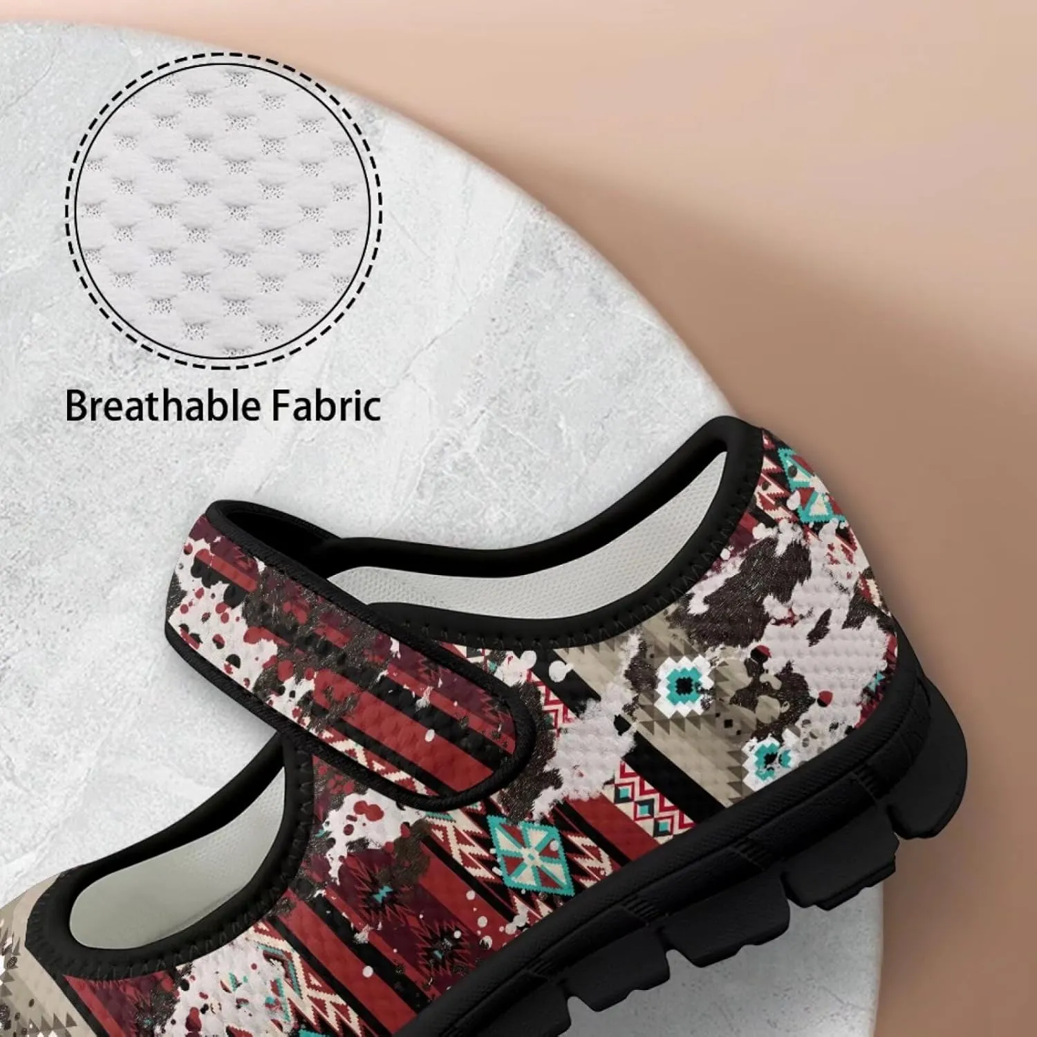 Ethnic Tribe Canvas Women's Mary Jane Flat Shoes Princess Shoe Dress Dance Shoes Breathable Ballet Flats