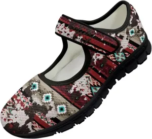Ethnic Tribe Canvas Women's Mary Jane Flat Shoes Princess Shoe Dress Dance Shoes Breathable Ballet Flats