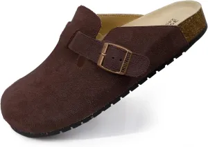 EVELLYHOOTD Clogs for Women Comfortable Suede Clogs Leather Mules Cork Footbed Sandals with Arch Support