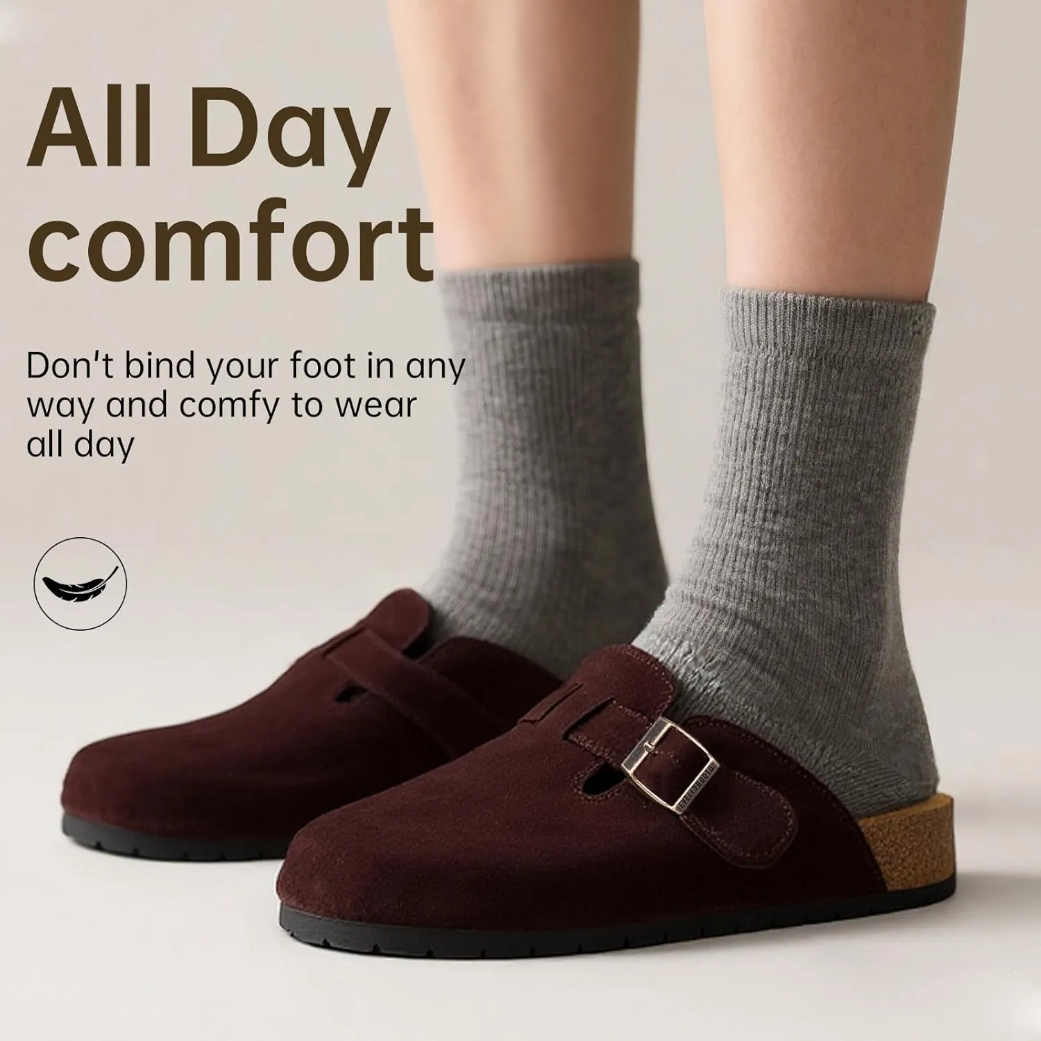 EVELLYHOOTD Clogs for Women Comfortable Suede Clogs Leather Mules Cork Footbed Sandals with Arch Support