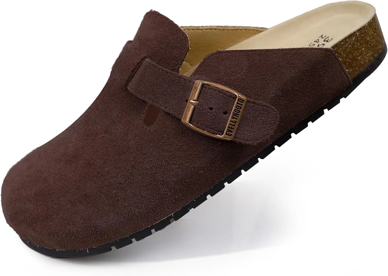 EVELLYHOOTD Clogs for Women Comfortable Suede Clogs Leather Mules Cork Footbed Sandals with Arch Support
