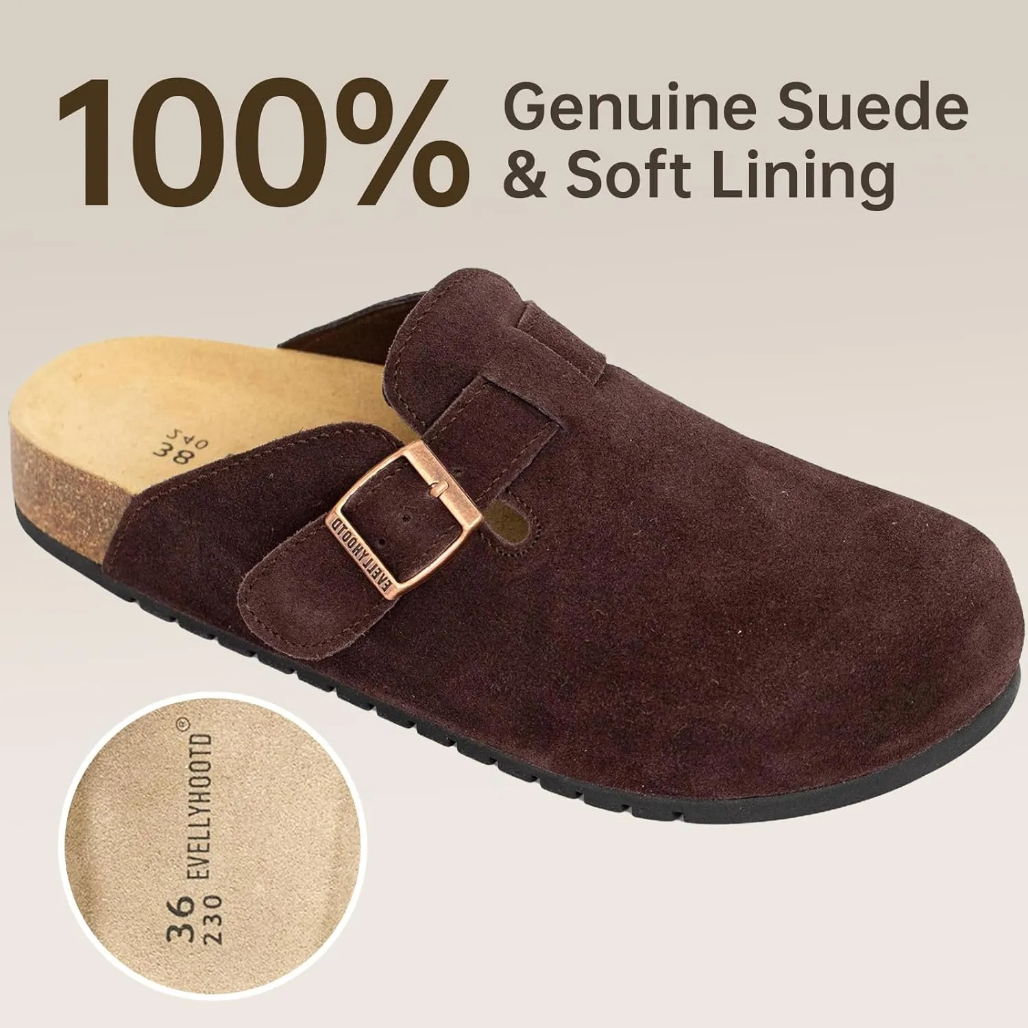 EVELLYHOOTD Clogs for Women Comfortable Suede Clogs Leather Mules Cork Footbed Sandals with Arch Support
