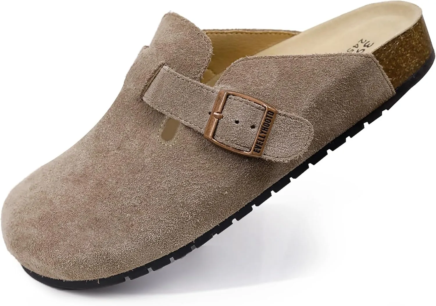 EVELLYHOOTD Clogs for Women Comfortable Suede Clogs Leather Mules Cork Footbed Sandals with Arch Support