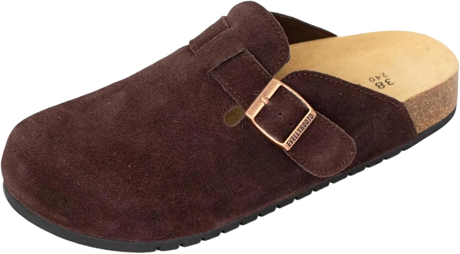 EVELLYHOOTD Clogs for Women Comfortable Suede Clogs Leather Mules Cork Footbed Sandals with Arch Support