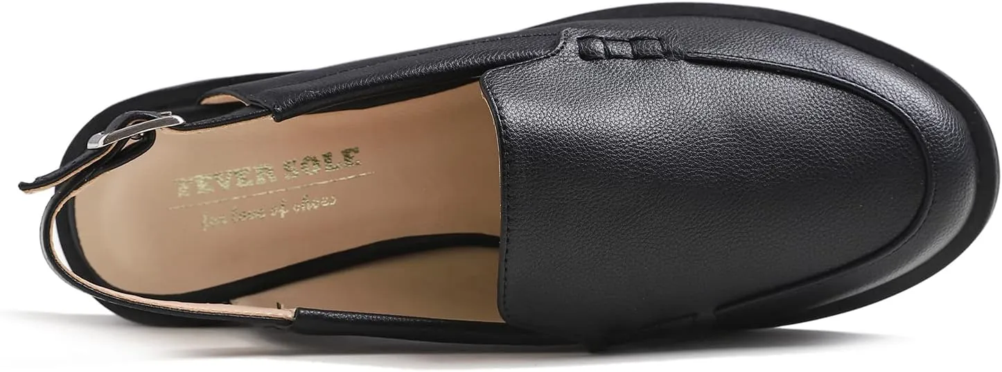 FEVERSOLE Pointed Toe Casual Slingback Flat Mules Women's Fashion Buckle Strap Slide Summer Slippers