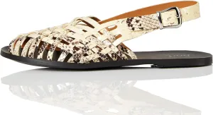 find. Women's Weave Slingback Leather Open Toe Sandals, Beige Snake Natural, 9
