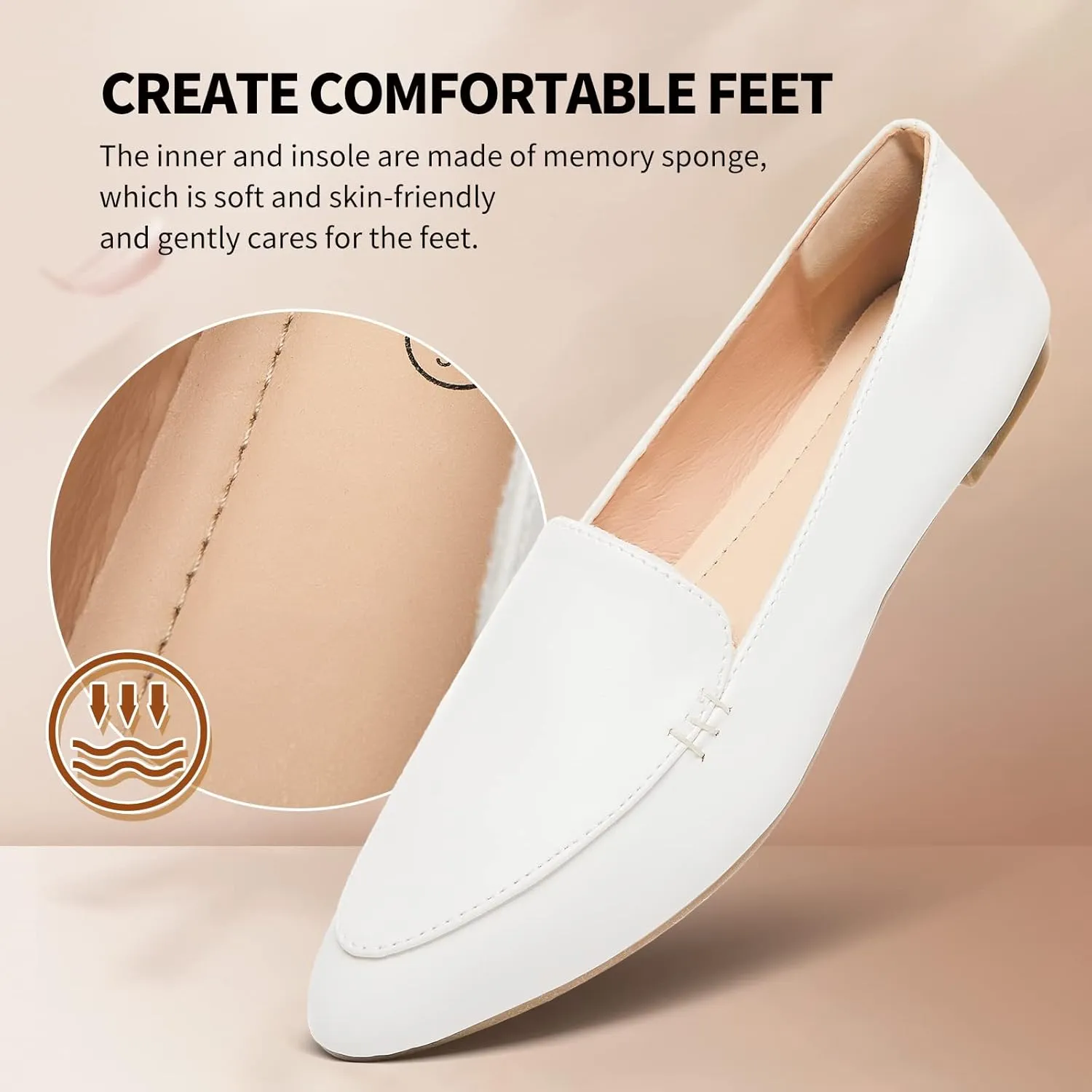 FINIWOR Loafers for Women Flats Shoes Women Pointed Toe Dress Shoes Comfortable Memory Foam Penny Loafers Slip On Shoes