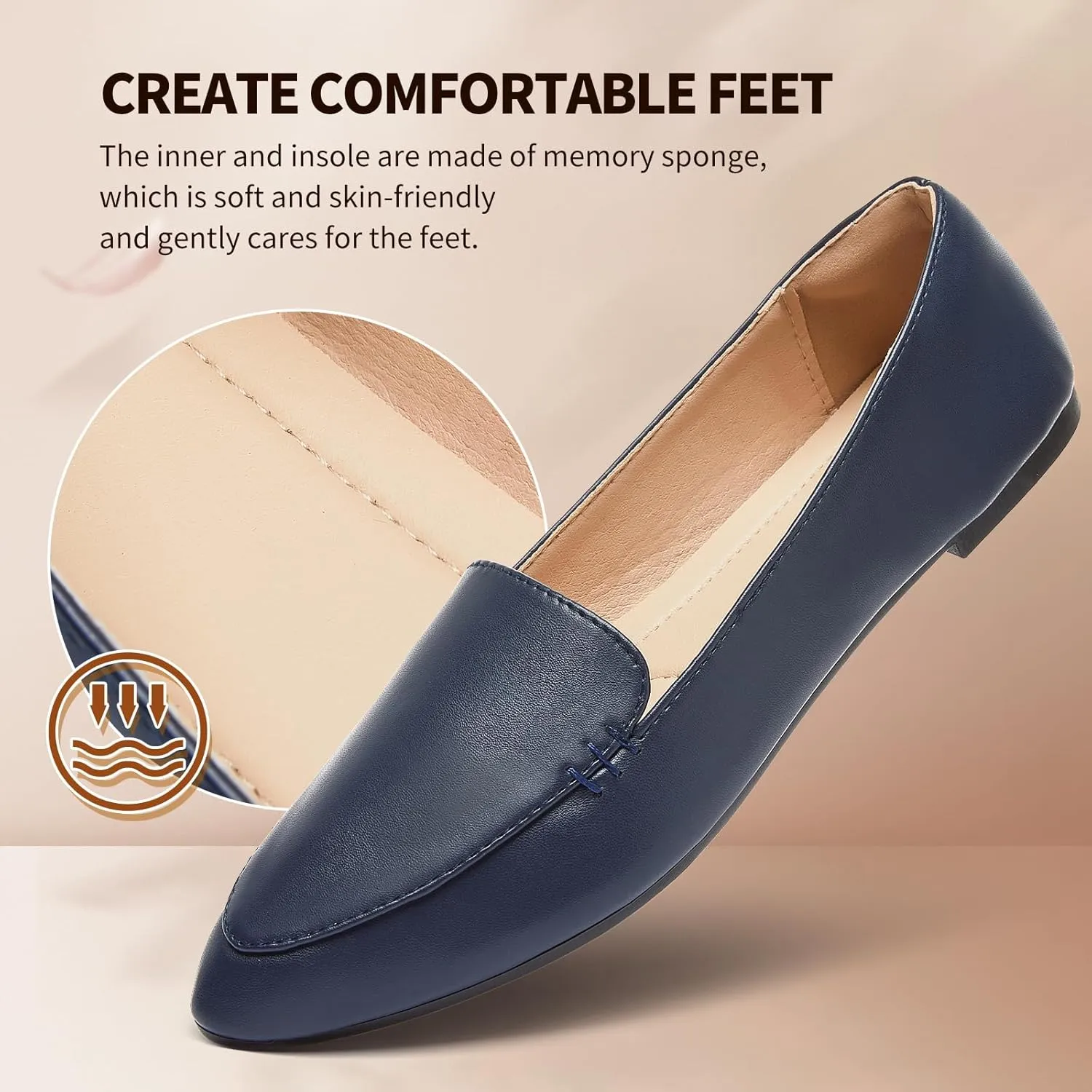 FINIWOR Loafers for Women Flats Shoes Women Pointed Toe Dress Shoes Comfortable Memory Foam Penny Loafers Slip On Shoes