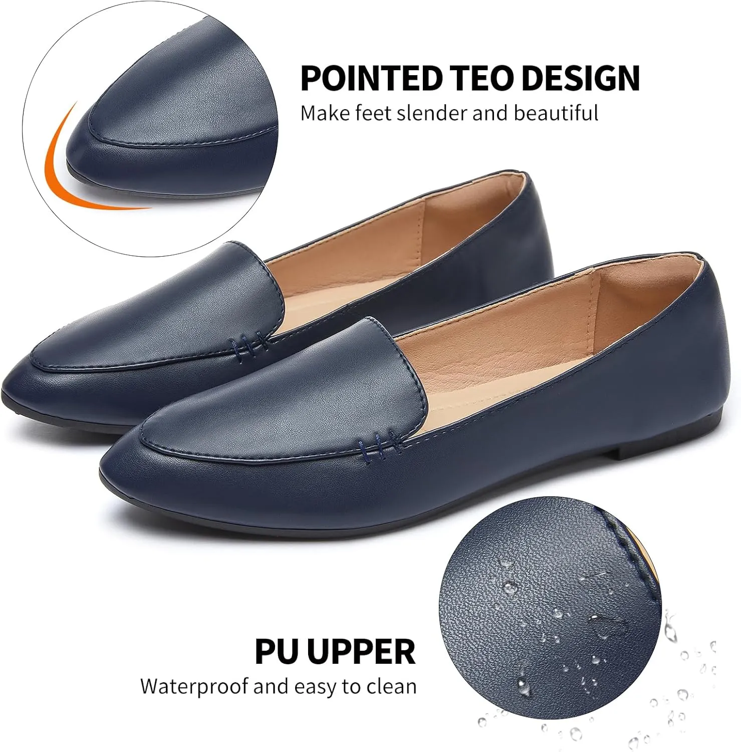FINIWOR Loafers for Women Flats Shoes Women Pointed Toe Dress Shoes Comfortable Memory Foam Penny Loafers Slip On Shoes