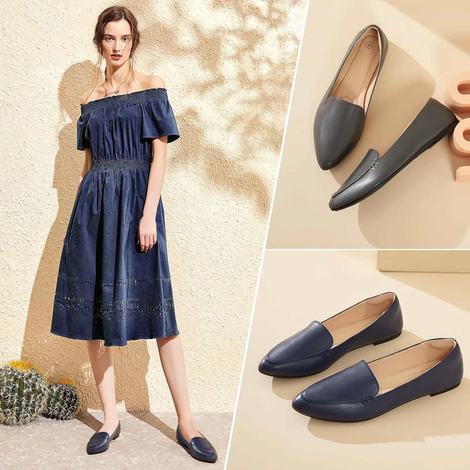 FINIWOR Loafers for Women Flats Shoes Women Pointed Toe Dress Shoes Comfortable Memory Foam Penny Loafers Slip On Shoes