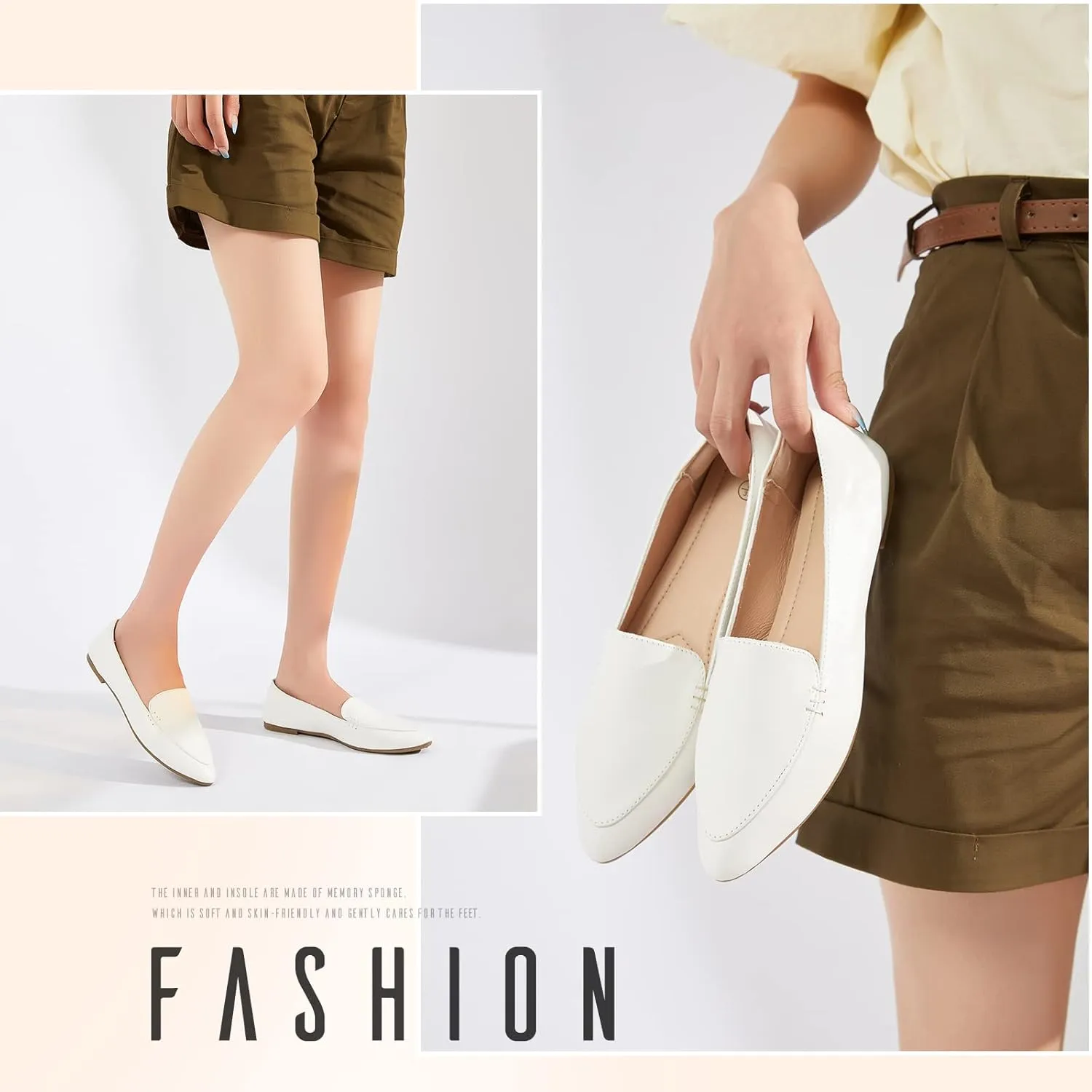 FINIWOR Loafers for Women Flats Shoes Women Pointed Toe Dress Shoes Comfortable Memory Foam Penny Loafers Slip On Shoes