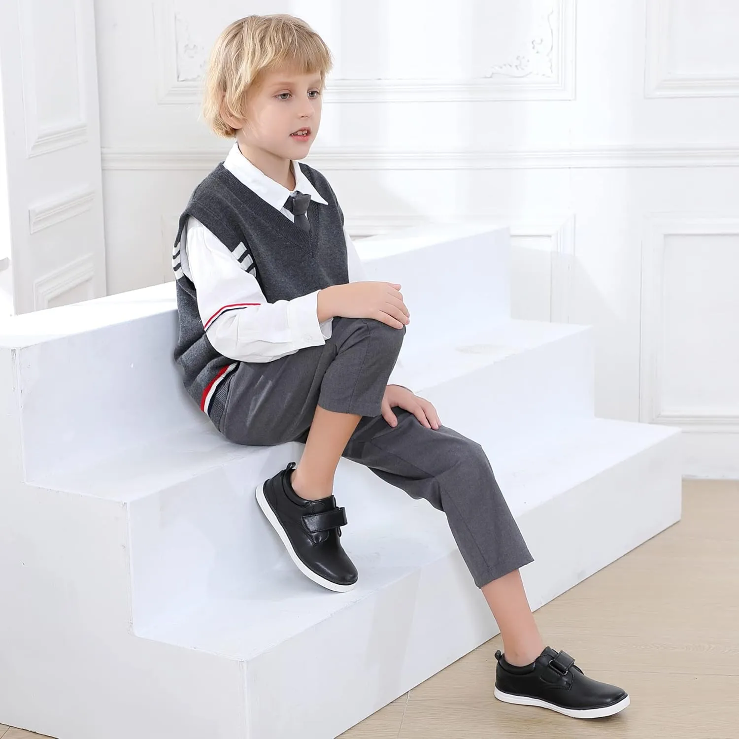 firelli Boys Loafers Hook and Loop School Uniform Dress Shoes Kids Casual Oxford Shoes