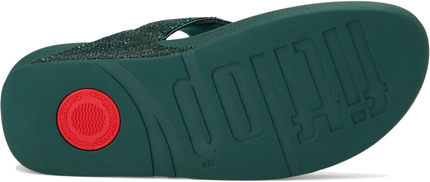 FitFlop Lulu Metallic Deep Teal Glitterball Toe-Post Sandals