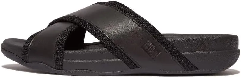 FitFlop Men's Surfer Webbing/Leather Cross Slides