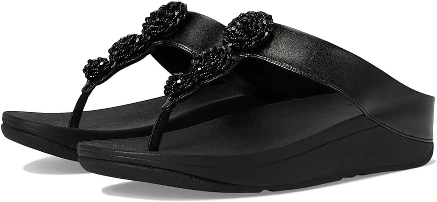 FitFlop Women's Fino Beadie-Button Metallic Toe-Post Sandals Wedge