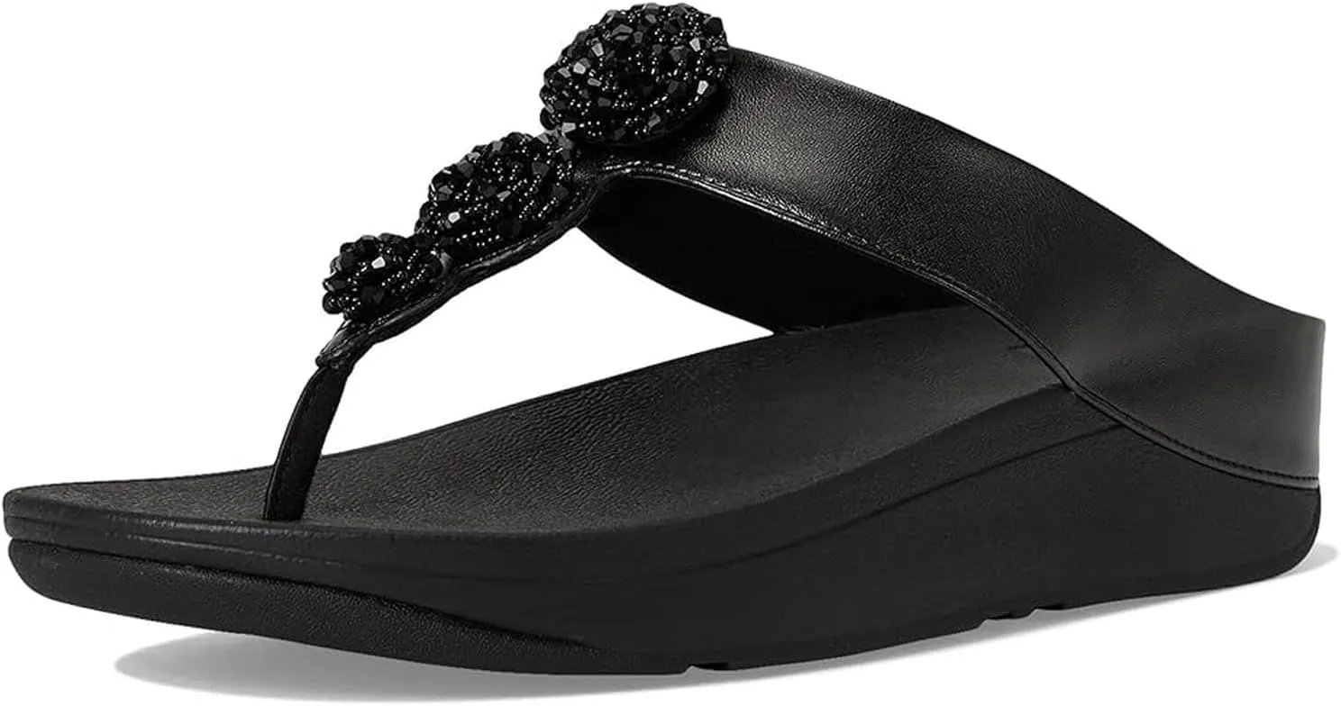 FitFlop Women's Fino Beadie-Button Metallic Toe-Post Sandals Wedge
