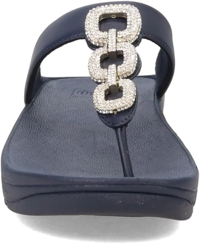 FitFlop Women's Fino Crystal-Chain Leather Toe-Post Sandals Wedge