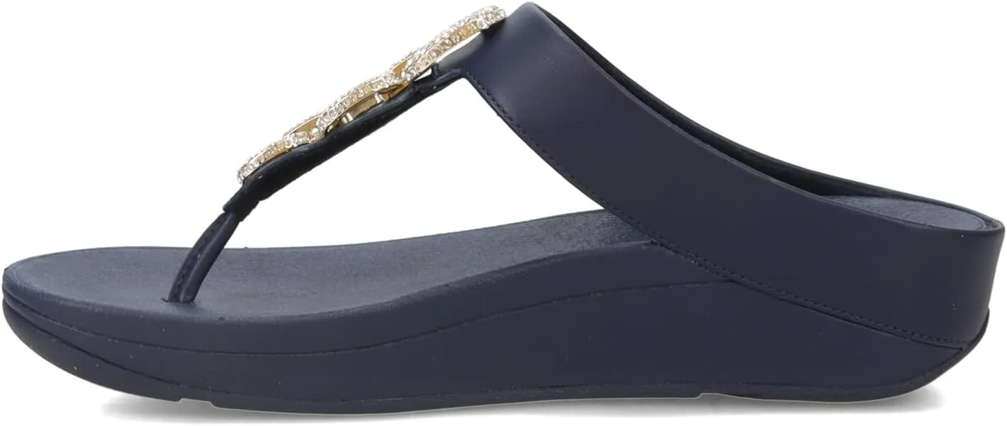 FitFlop Women's Fino Crystal-Chain Leather Toe-Post Sandals Wedge