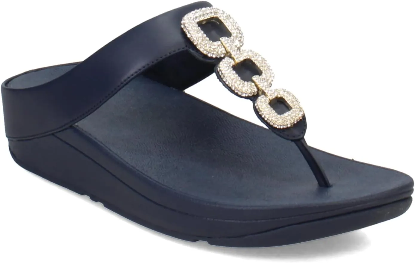FitFlop Women's Fino Crystal-Chain Leather Toe-Post Sandals Wedge