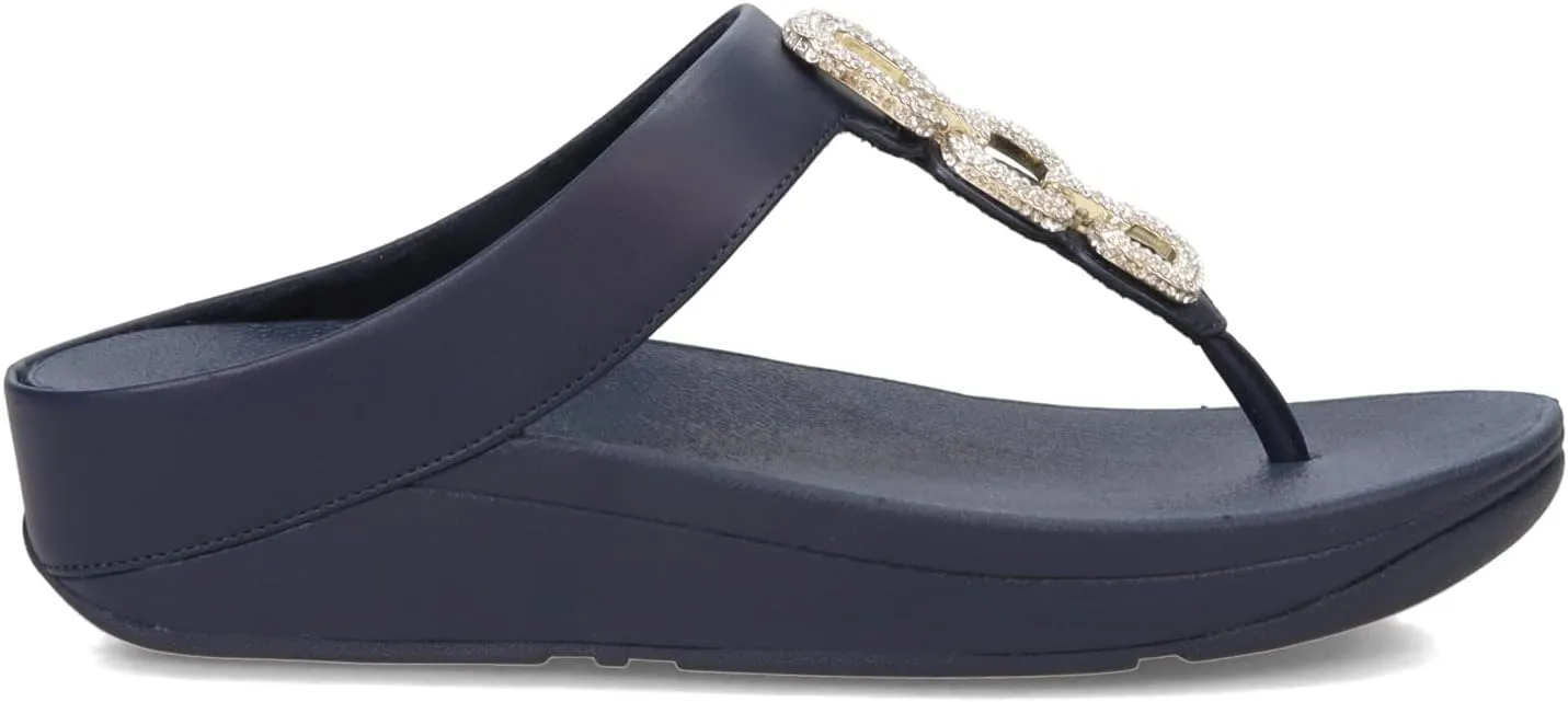 FitFlop Women's Fino Crystal-Chain Leather Toe-Post Sandals Wedge