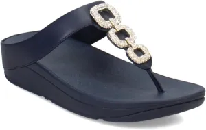 FitFlop Women's Fino Crystal-Chain Leather Toe-Post Sandals Wedge