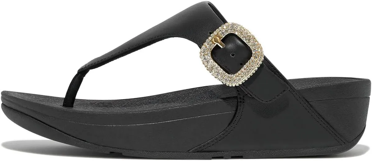 FitFlop Women's Lulu Crystal-Buckle Leather Toe-Post Sandals Wedge