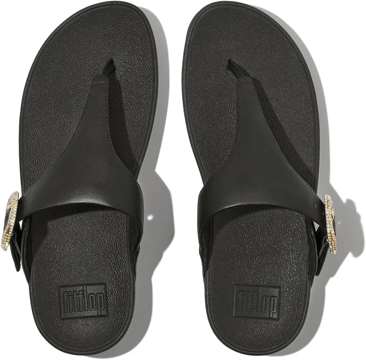 FitFlop Women's Lulu Crystal-Buckle Leather Toe-Post Sandals Wedge