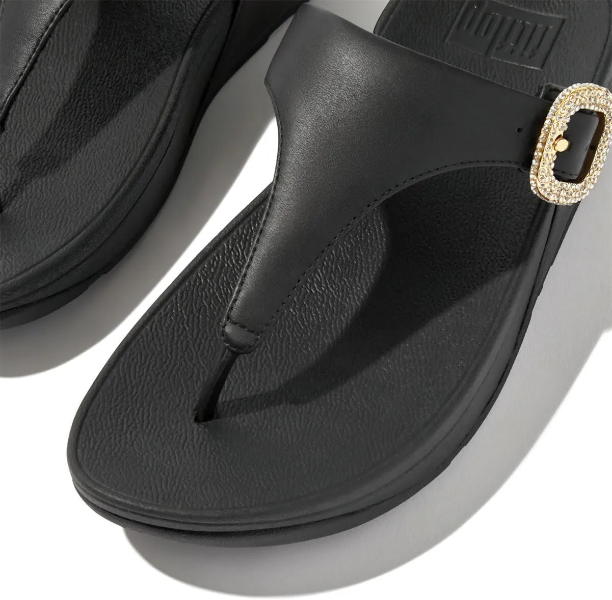 FitFlop Women's Lulu Crystal-Buckle Leather Toe-Post Sandals Wedge