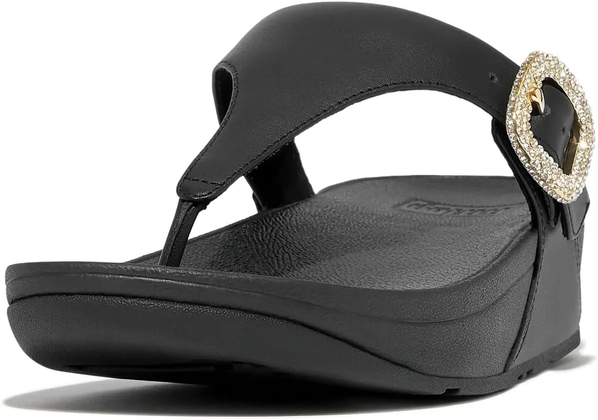 FitFlop Women's Lulu Crystal-Buckle Leather Toe-Post Sandals Wedge