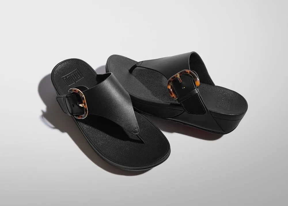 FitFlop Women's Lulu Resin-Buckle Leather Toe-Post Sandals Wedge