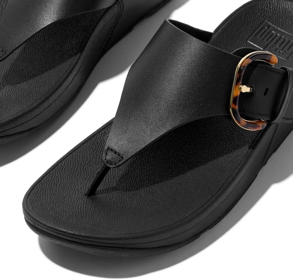 FitFlop Women's Lulu Resin-Buckle Leather Toe-Post Sandals Wedge