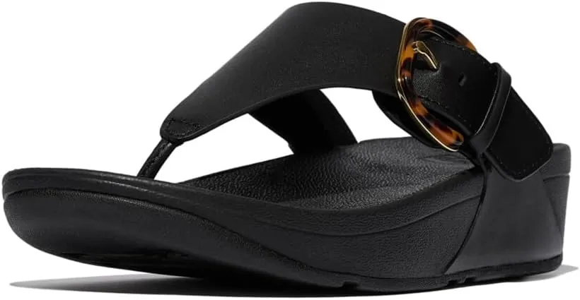 FitFlop Women's Lulu Resin-Buckle Leather Toe-Post Sandals Wedge