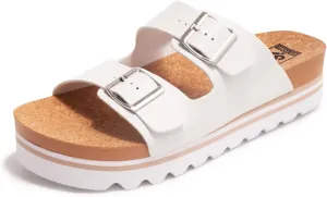 Flatform Platform Sandals Women Arch Support Beach Slides Orthotic Summer Causal Cork Footbed Adjustable Lightweight Thick Sole Comfortable Fashion Slip on Cushion Cute 2 Strap