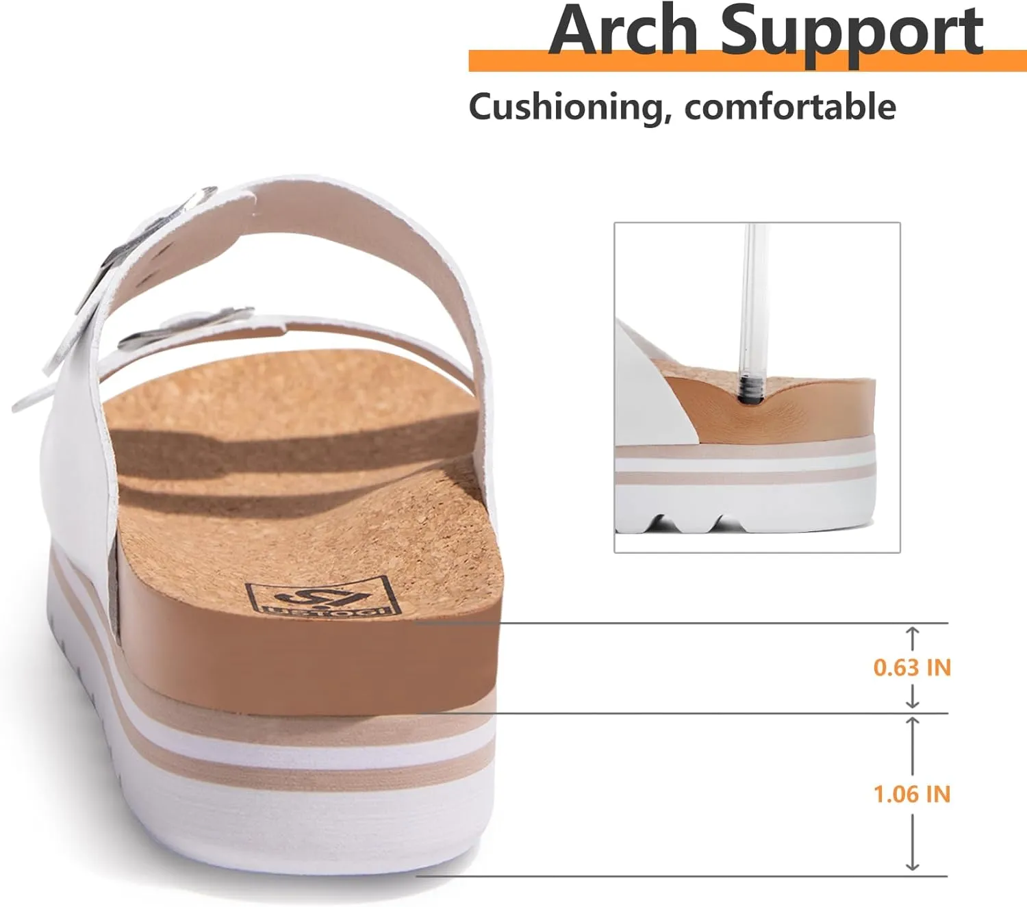Flatform Platform Sandals Women Arch Support Beach Slides Orthotic Summer Causal Cork Footbed Adjustable Lightweight Thick Sole Comfortable Fashion Slip on Cushion Cute 2 Strap
