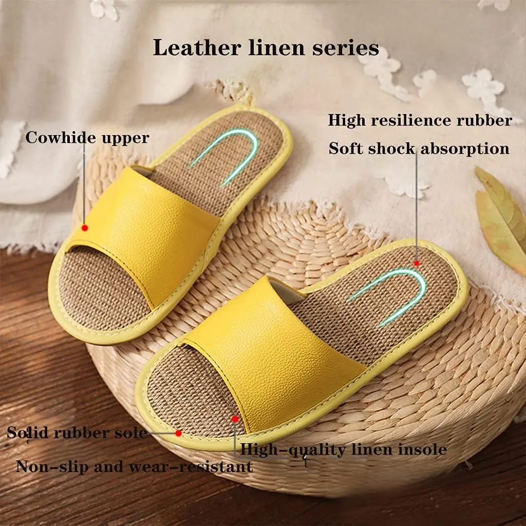 Flax Tatami Slippers Leather Sandals for Women Linen Summer Beach Shoes for Men’s Sandals House Shoes Breathable/Silent/Slip/wear-Resistant Slippers No-Slip Indoor Slippers Open Toe
