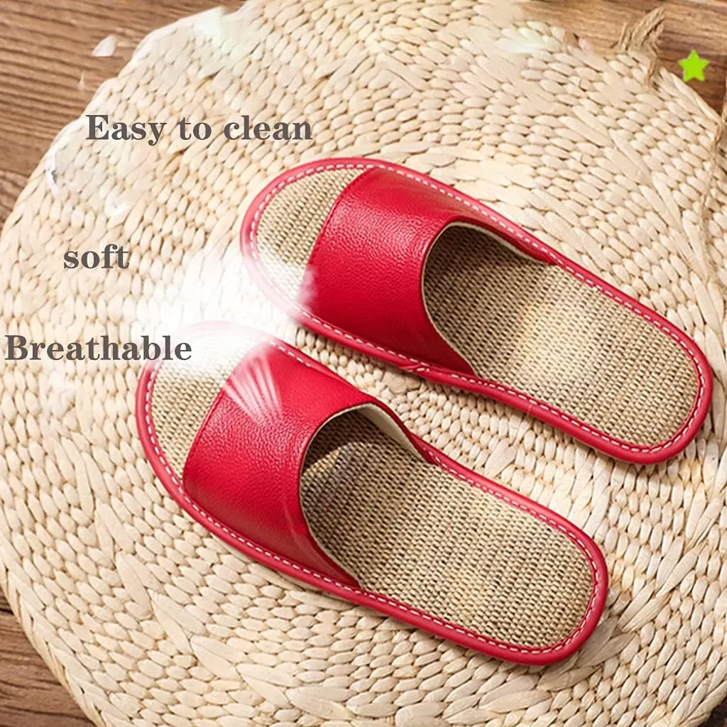 Flax Tatami Slippers Leather Sandals for Women Linen Summer Beach Shoes for Men’s Sandals House Shoes Breathable/Silent/Slip/wear-Resistant Slippers No-Slip Indoor Slippers Open Toe