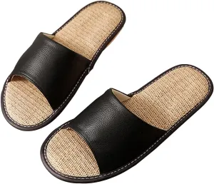 Flax Tatami Slippers Leather Sandals for Women Linen Summer Beach Shoes for Men’s Sandals House Shoes Breathable/Silent/Slip/wear-Resistant Slippers No-Slip Indoor Slippers Open Toe