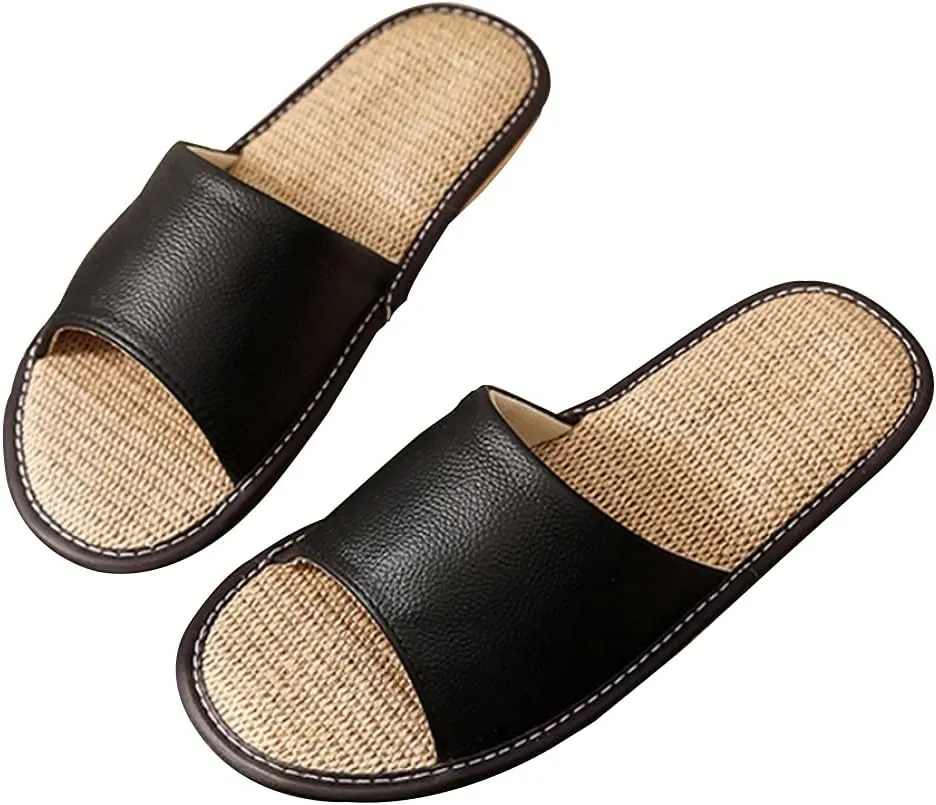 Flax Tatami Slippers Leather Sandals for Women Linen Summer Beach Shoes for Men’s Sandals House Shoes Breathable/Silent/Slip/wear-Resistant Slippers No-Slip Indoor Slippers Open Toe