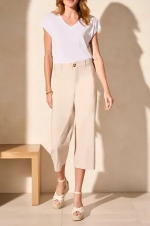 Flowy High Rise Twill Capri Pant In French Oak