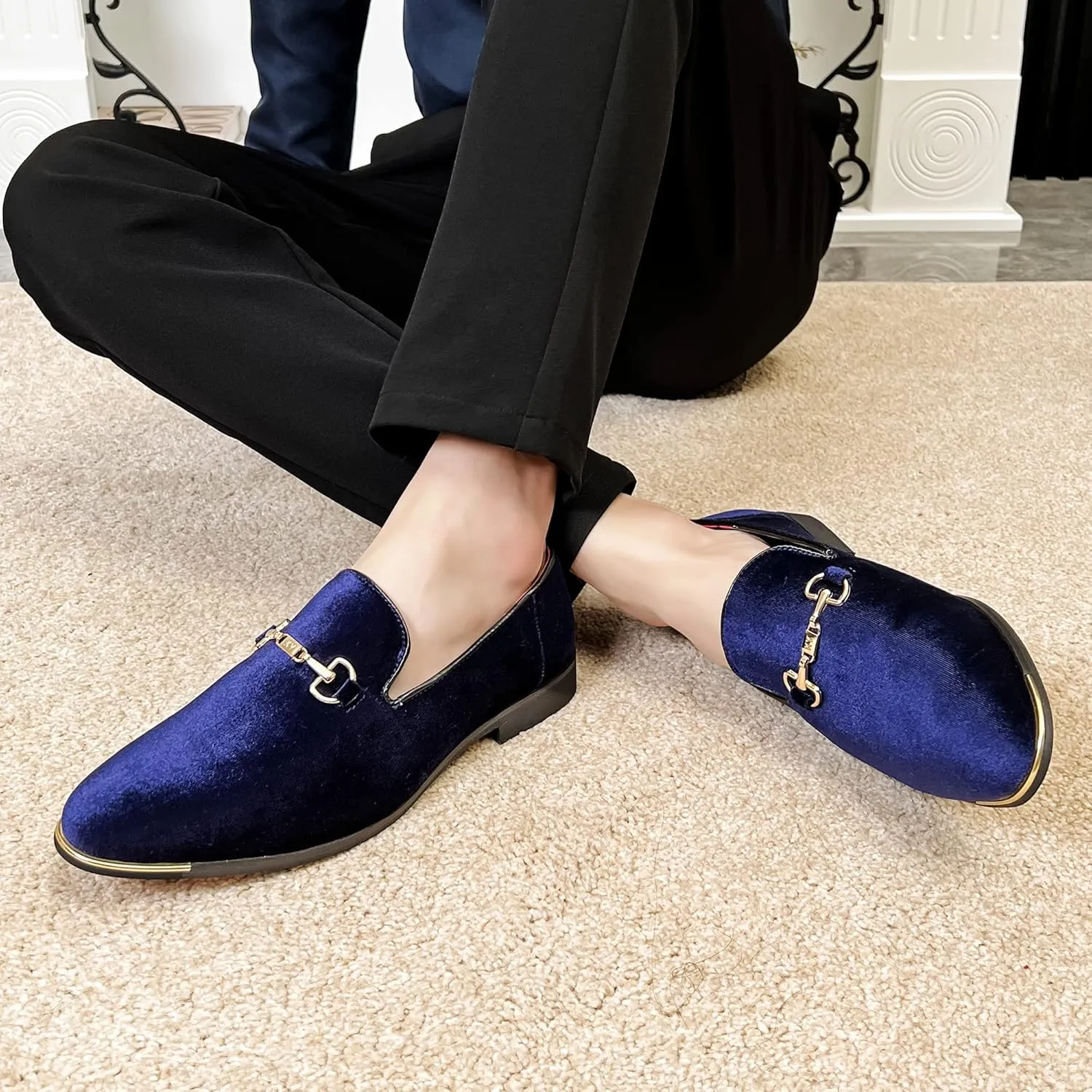 FLQL Men's Luxury Penny Loafer Slip-On Velvet Shoes Party Dancing Shoes Suede Wedding Shoes Plus Size 7-13
