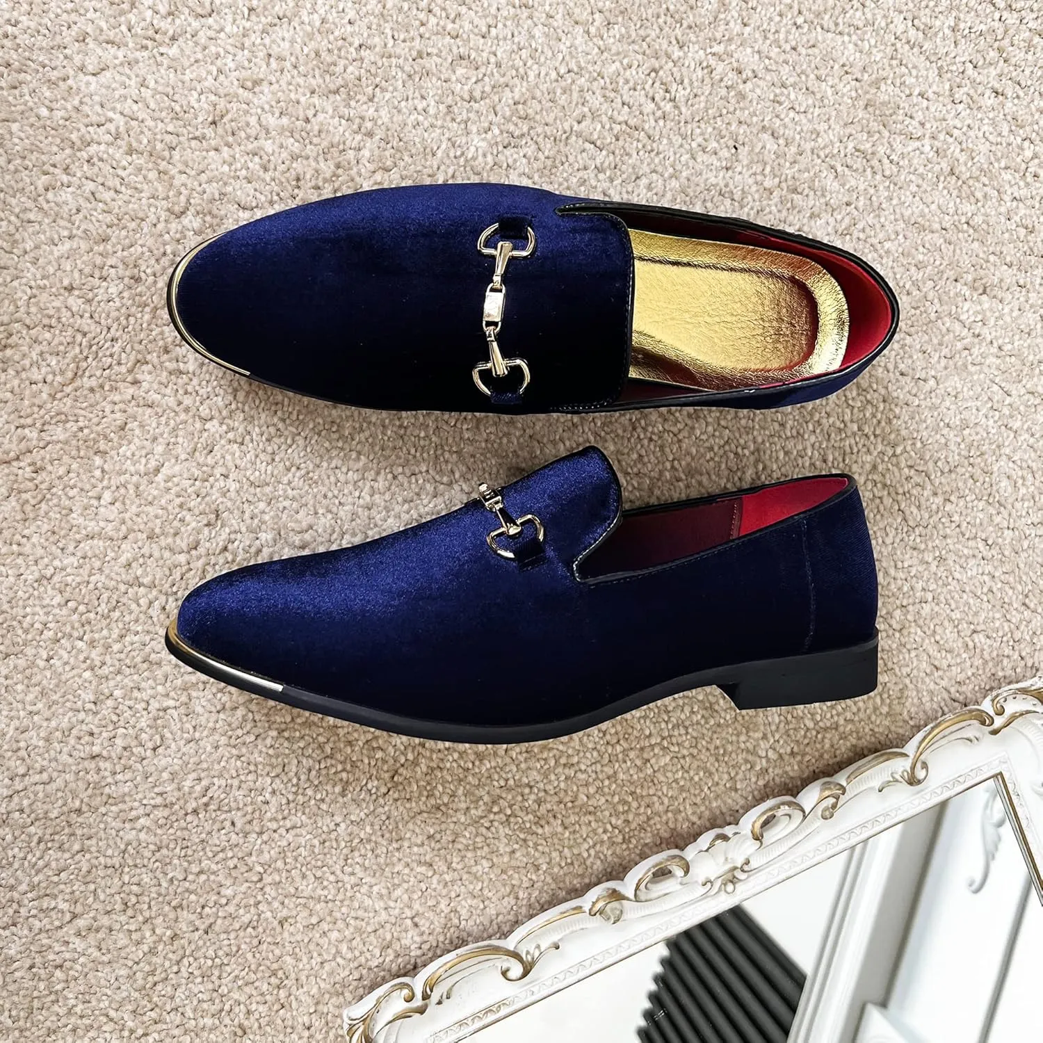 FLQL Men's Luxury Penny Loafer Slip-On Velvet Shoes Party Dancing Shoes Suede Wedding Shoes Plus Size 7-13