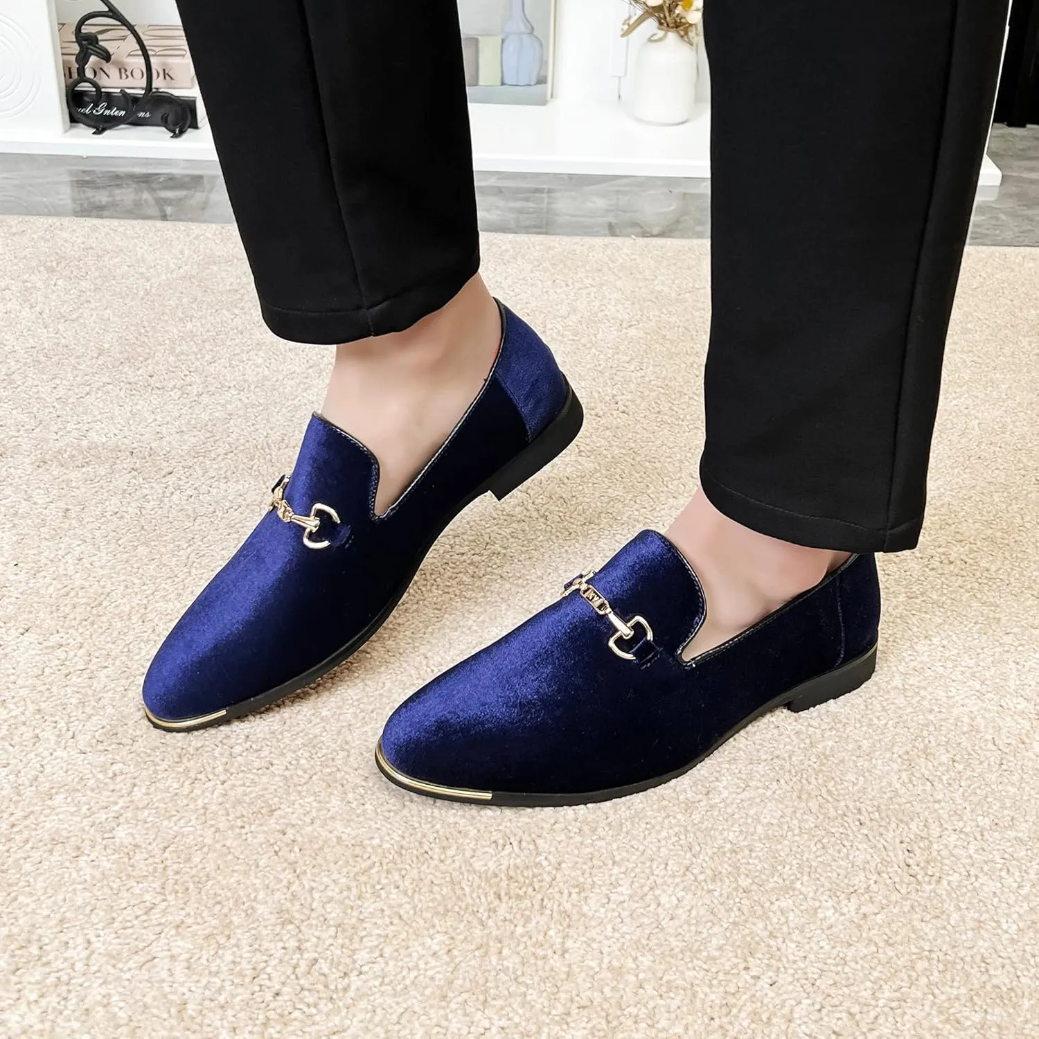 FLQL Men's Luxury Penny Loafer Slip-On Velvet Shoes Party Dancing Shoes Suede Wedding Shoes Plus Size 7-13