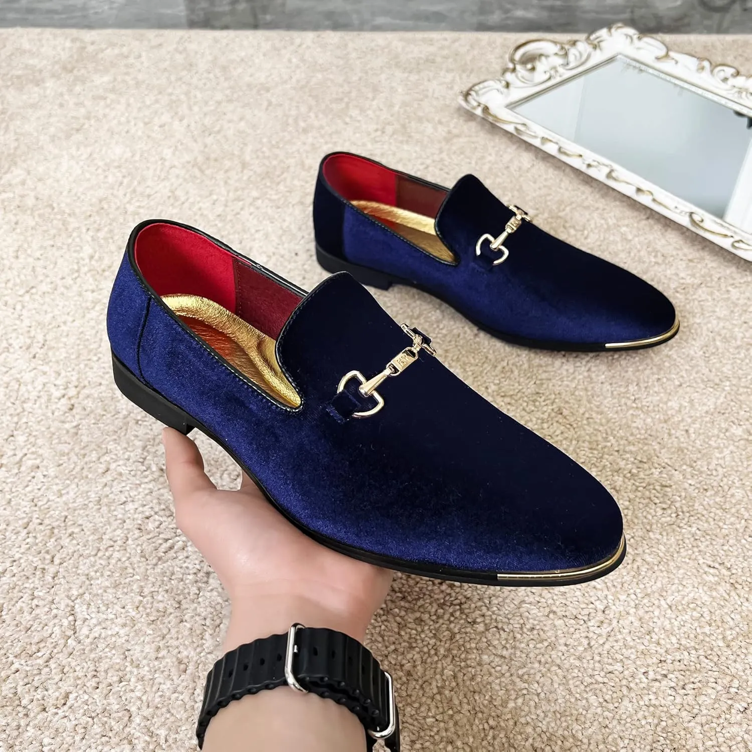 FLQL Men's Luxury Penny Loafer Slip-On Velvet Shoes Party Dancing Shoes Suede Wedding Shoes Plus Size 7-13