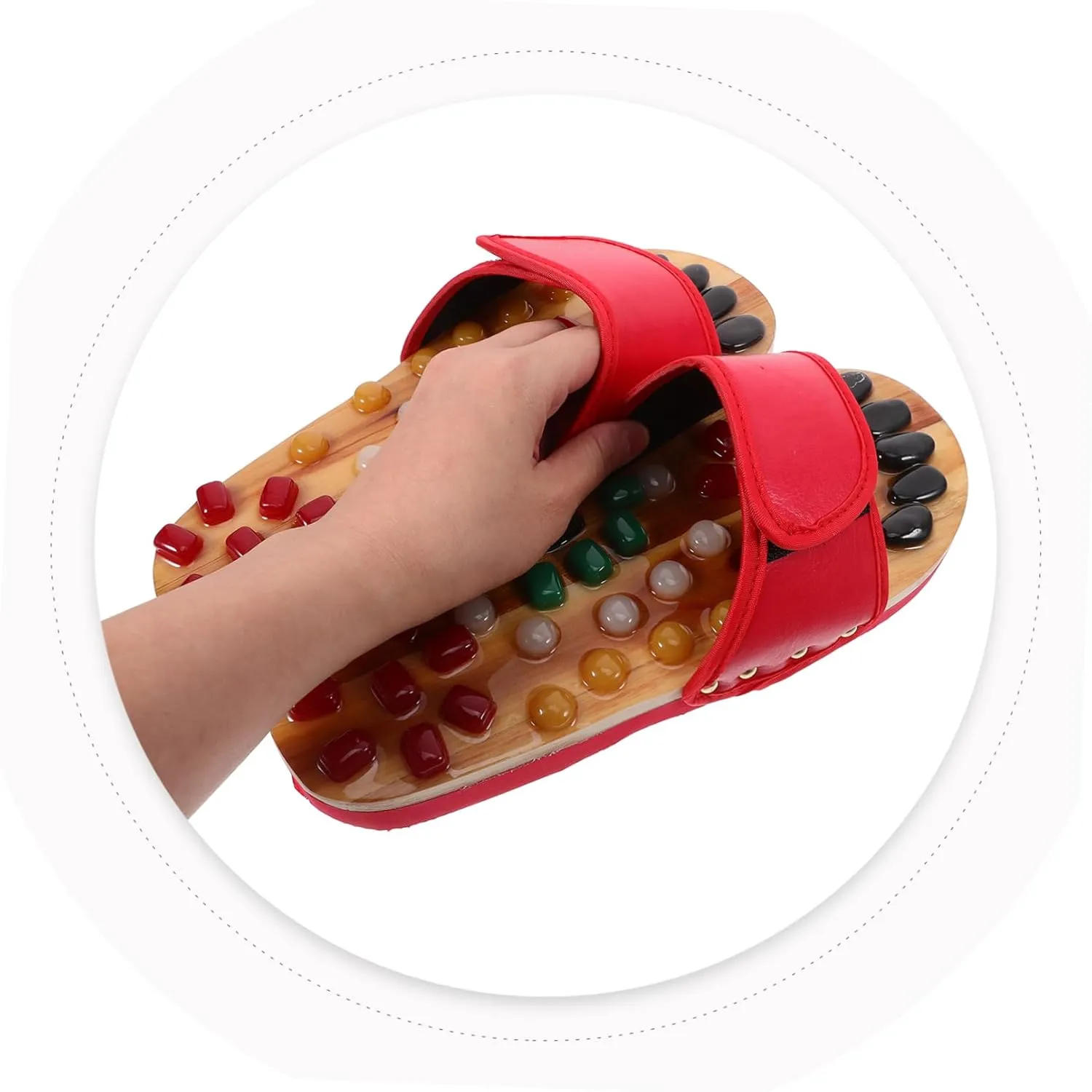 Foot Health Massage Shoes Acupressure Massage Slippers Natural Jade Stones Size 43-44 Red Comfortable