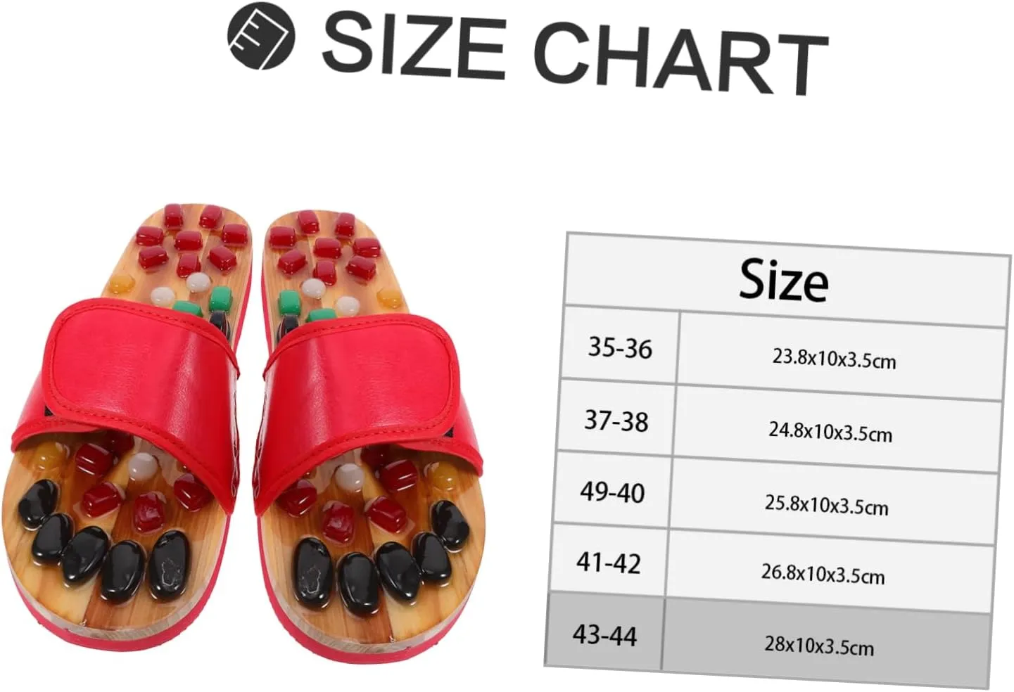 Foot Health Massage Shoes Acupressure Massage Slippers Natural Jade Stones Size 43-44 Red Comfortable