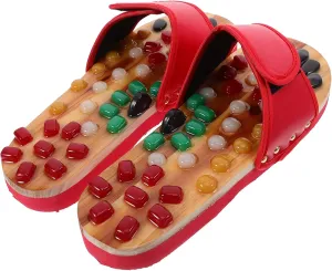 Foot Health Massage Shoes Acupressure Massage Slippers Natural Jade Stones Size 43-44 Red Comfortable