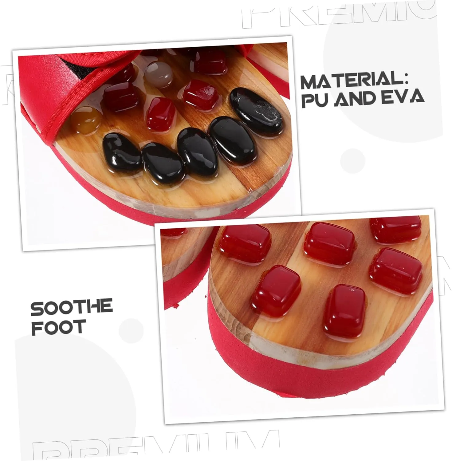 Foot Health Massage Shoes Acupressure Massage Slippers Natural Jade Stones Size 43-44 Red Comfortable