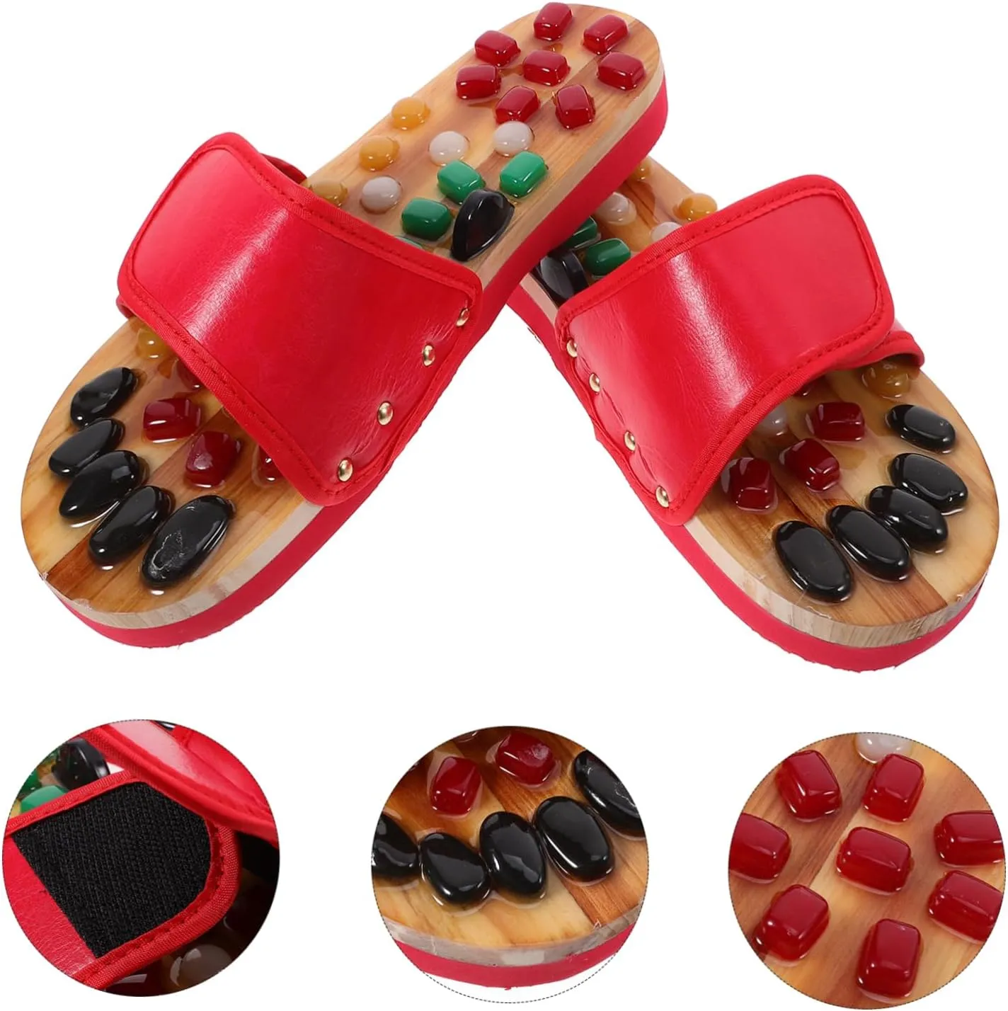 Foot Health Massage Shoes Acupressure Massage Slippers Natural Jade Stones Size 43-44 Red Comfortable