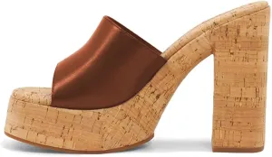 FOWT Cork High Chunky Heel Backless Mules for Women, Platform Open Toe Sandals for Dress, Slip on Block Heels Shoes for Summer Vacation Shopping Casual Jeans Size 4-16 US